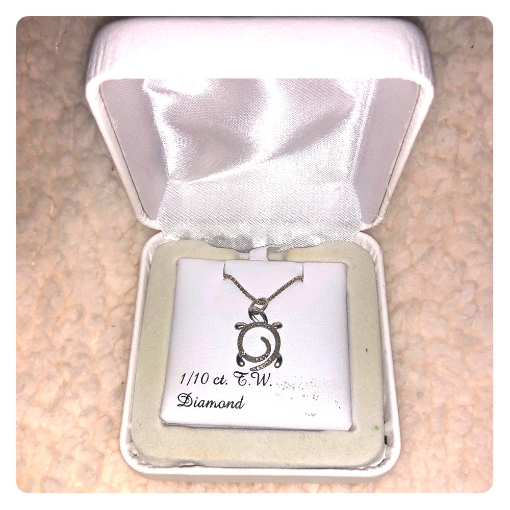 White gold & diamond turtle necklace